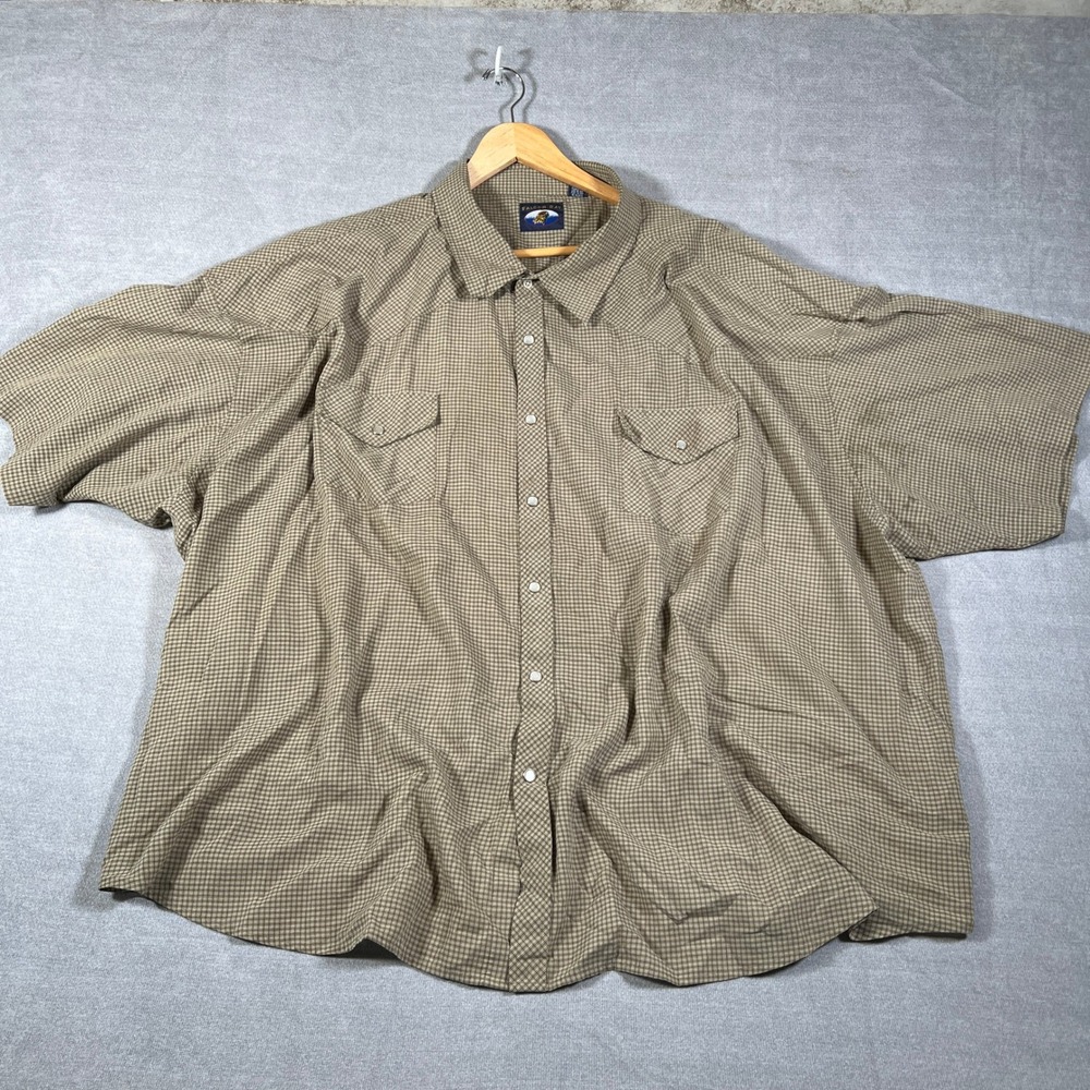 Falcon Bay Western Pearl Snap Plaid Short Sleeve Shirt Mens 6X Brown Cotton